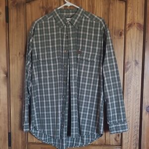 Wrangler Riggs Workwear Olive Plaid Casual Button Down Shirt. Size XL